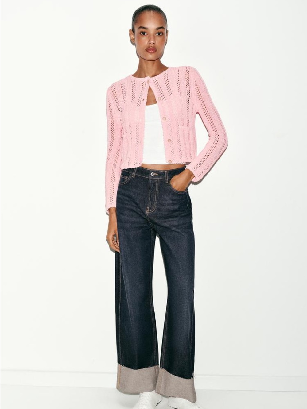 ZARA BNWT. Pointelle knit cardigan. PINK 6771/016/620